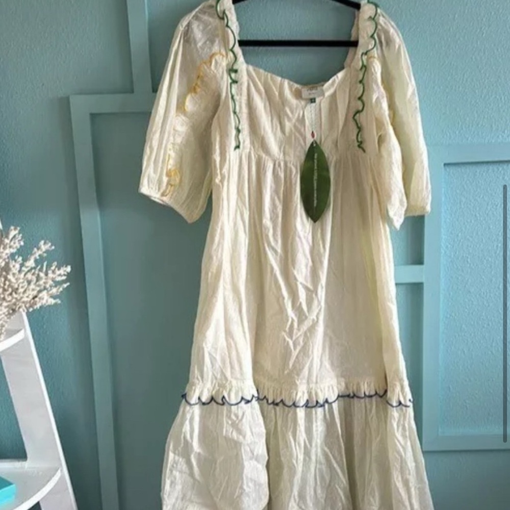 FARM Rio White Midi Dress with Multicolor Trim - Picture 3 of 6